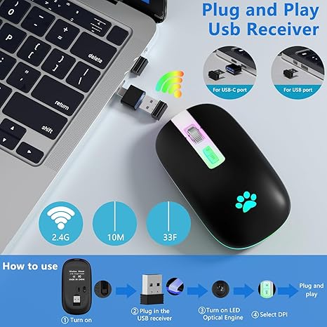 KARFUN Wireless Mouse, Backlit LED Portable Slim Computer Mouse